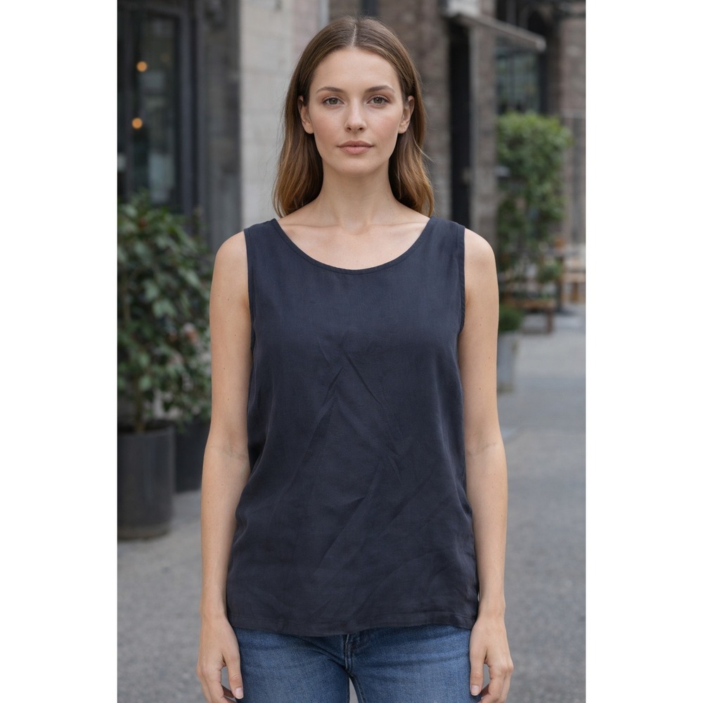 Esther Blouse Top Women's Medium Silk Black Sleeveless Quiet Luxury Casual Goth